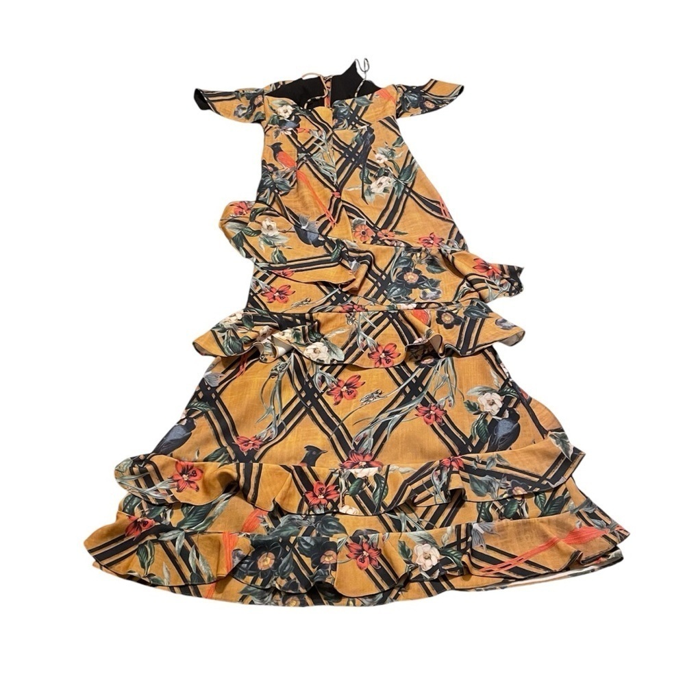 PatBO Moana Yellow Floral Maxi Dress Off Shoulder Ruffle Size 2 - Picture 6 of 8